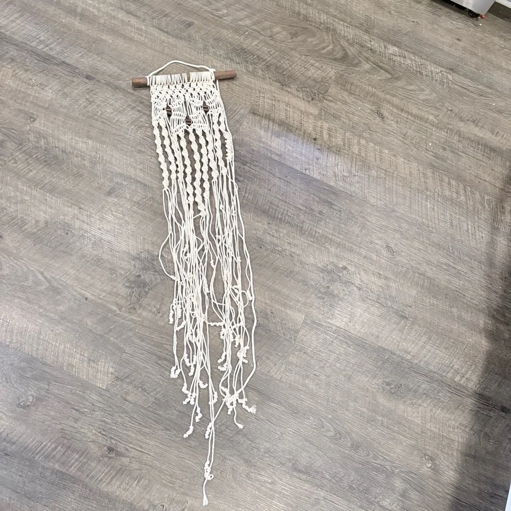 Handmade Macrame Wall Hanging - Cream Cotton with Wooden Dowel